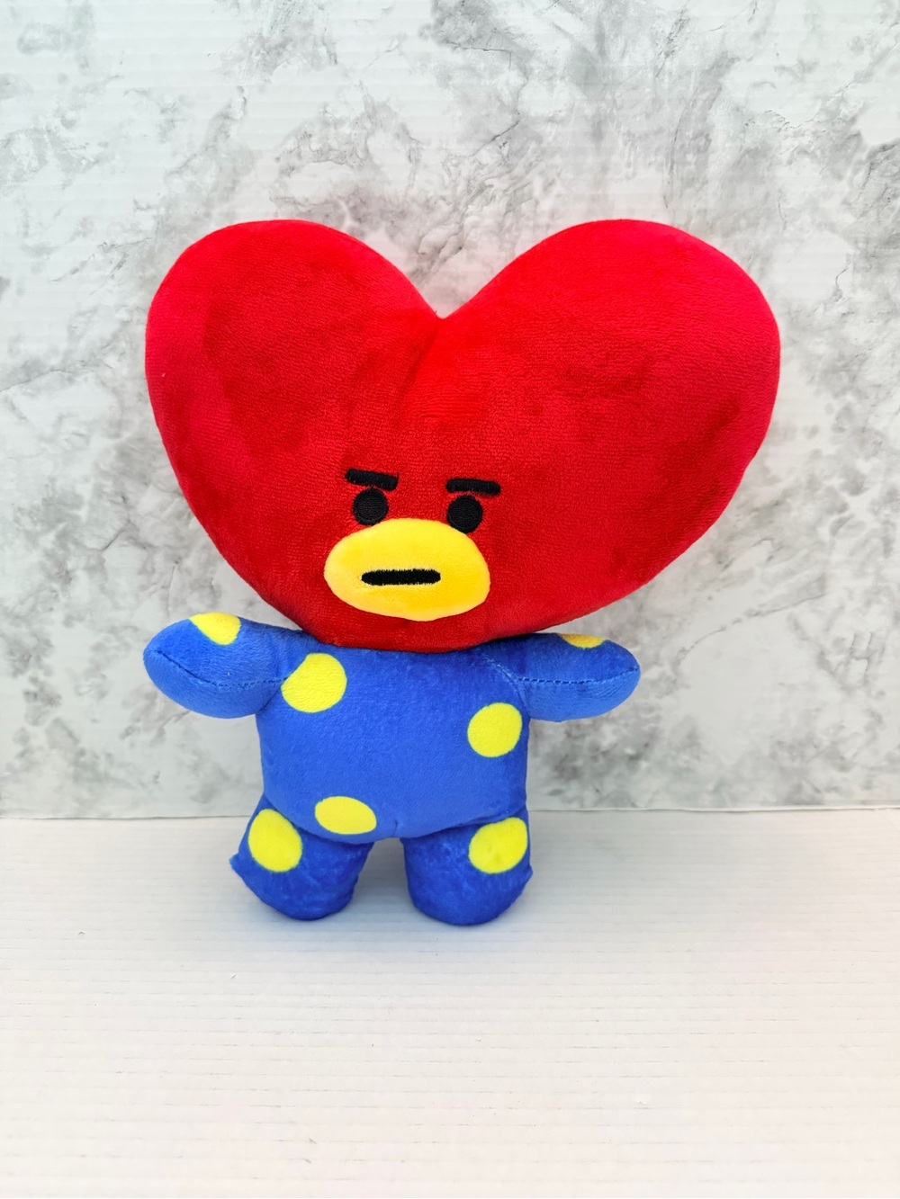 Red Heart-Head Plush Toy with Blue Polka-Dot Body